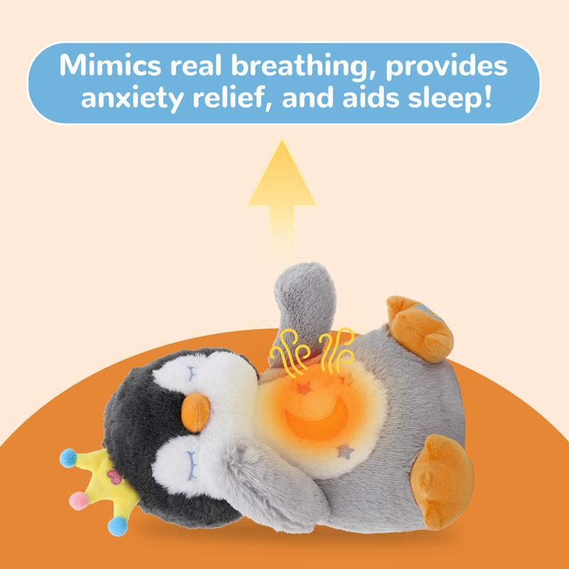 Breathing Penguin, Soothing Breathing Stuffed Animal Sleep Buddy Snuggle with Realistic Breathing Motion and Lights Music for Anxiety Relief Sleep Pet