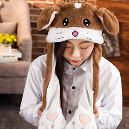 Cozy and Fun Women’s Plush Moving Jumping Rabbit Ear Hat - Perfect for Winter Adventures!