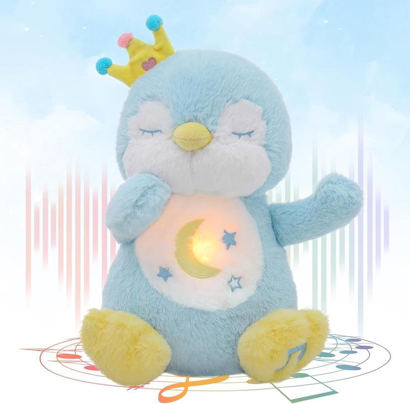 Breathing Penguin, Soothing Breathing Stuffed Animal Sleep Buddy Snuggle with Realistic Breathing Motion and Lights Music for Anxiety Relief Sleep Pet